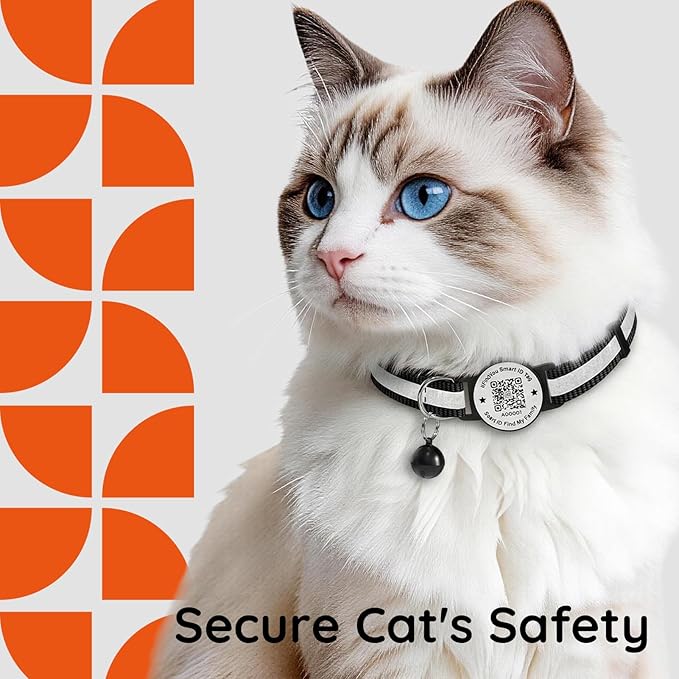 2 Pack Breakaway Cat Collar with Safety Bell & Reflective Strips | QR Code ID Tag & Name Plate | Adjustable for Kittens Black&Blue