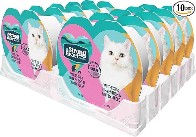 A Strong Heart Split Cup Wet Cat Food, Whitefish & Tuna Entree - 2.6 oz Split Cups, 20 Servings (Pack of 10), Made in The USA with Real Whitefish & Tuna