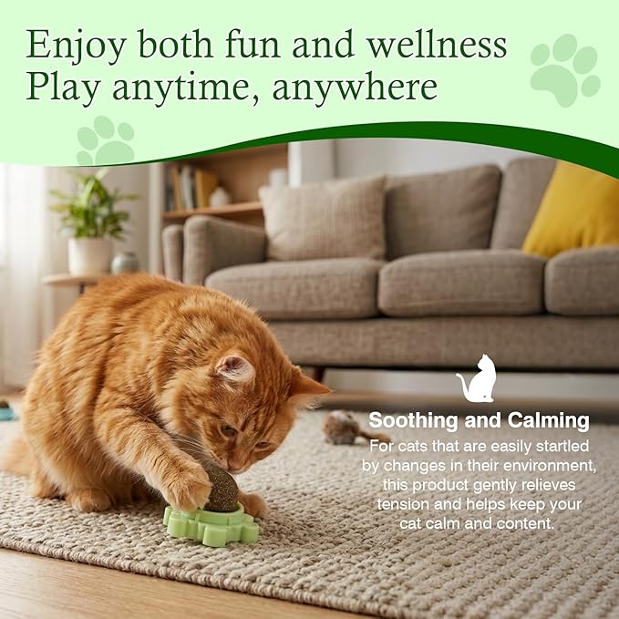 4 Pack Catnip Wall Balls 360° Rotatable Edible Cat Nip Toys Licking for Cats Wall-Mounted Teeth Cleaning Anxiety Relief Natural Indoor Mint Safe and Healthy Chew Kittens Peppermint Ball Climb Treats