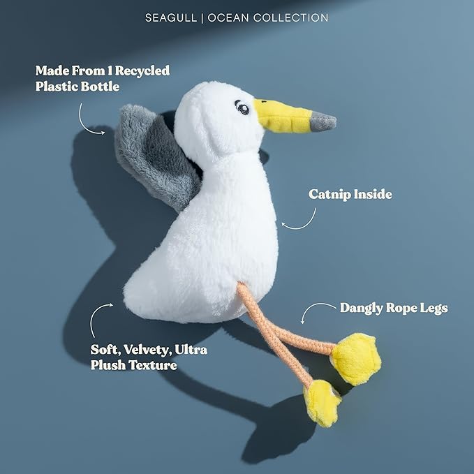 Cat Toys | Plush Seagull Stuffed Animal for Cats | Eco Friendly Interactive Cat Toys for Indoor Cats