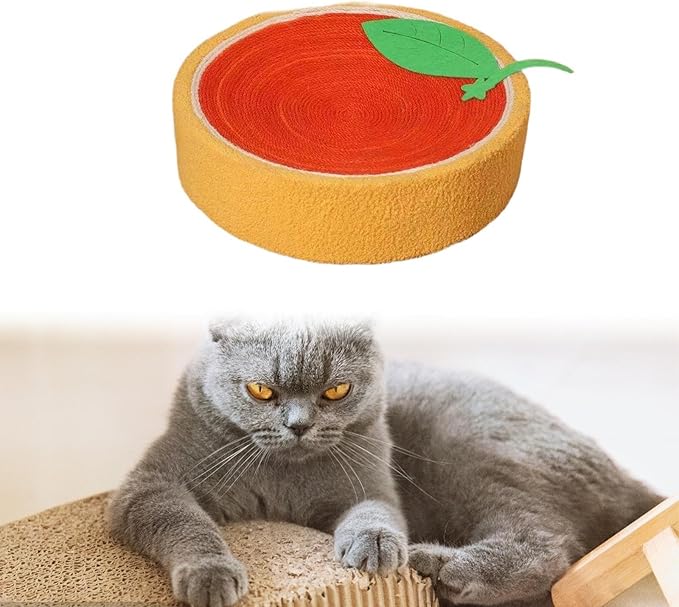 Sisal Round Cat Scratching Board Scratcher Bowl for Indoor Cats Wear Resistant Fruit Scratch Board for Kitty Kitten- Orange