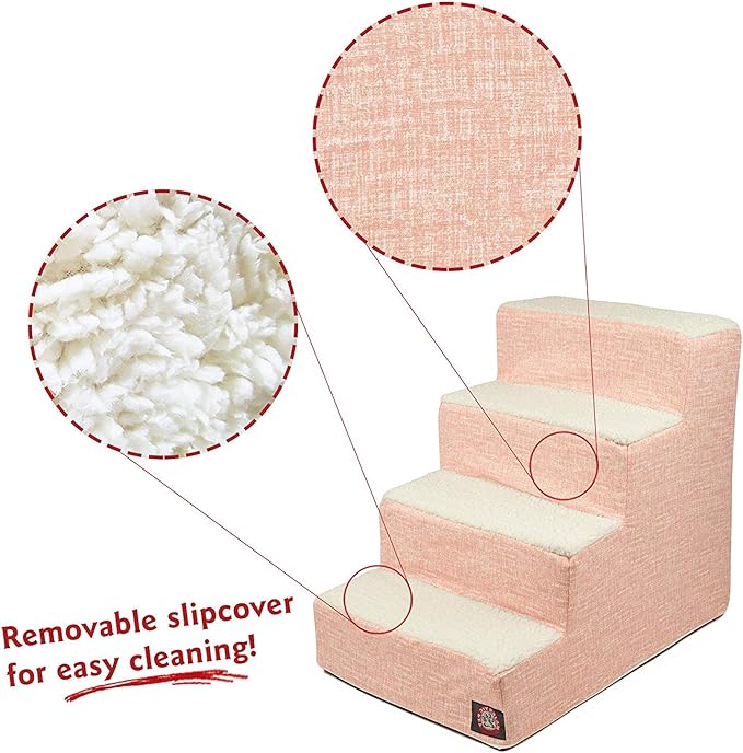 Majestic Pet 4 Step Portable Dog Stairs for Small Dogs to get on Bed Supports 250 lbs or Less – Dog Steps for High Bed with Machine Washable Cover –Pet Stairs for Cats Palette Heathered Blush Pink