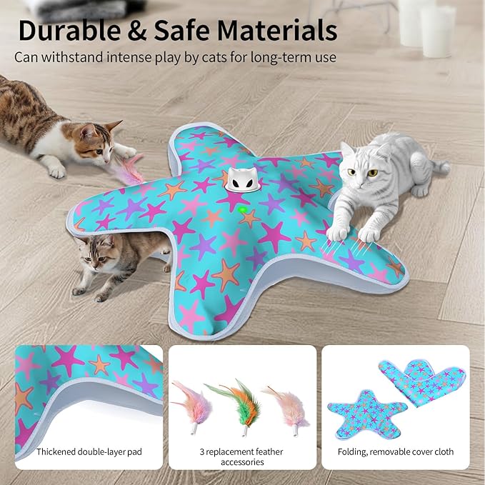 Rechargeable Interactive Cat Toys, Automatic Cat Toy for Indoor Cats, Durable Hide and Seek Cat Toy with Moving Concealed Feathers, Touch Activated Kitten Toys Cat Exercise Toys, Blue Purple Cover