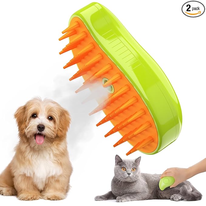 GIGART Cat Steam Brush for Shedding Cat, 3 in 1 Steamy Water Pet Hair Removal Comb, Self-Cleaning Steam Grooming Multifunctional Hair Removal Comb for Shedding Brush Dog and Cat (Green)