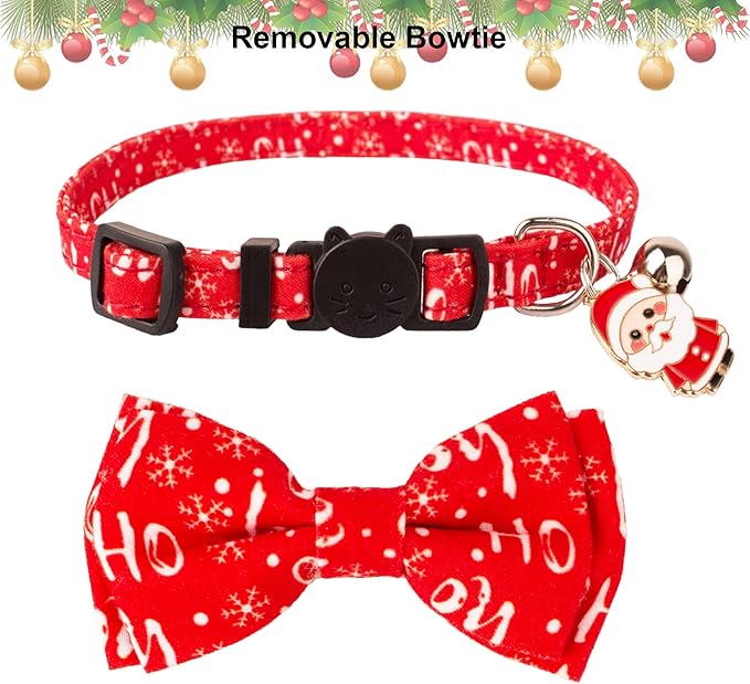 ADOGGYGO Christmas Cat Collar Breakaway with Bowtie Bell - 2 Pack Red Green Xmas Kitten Bow Collars Christmas Collars for Cat Kitten