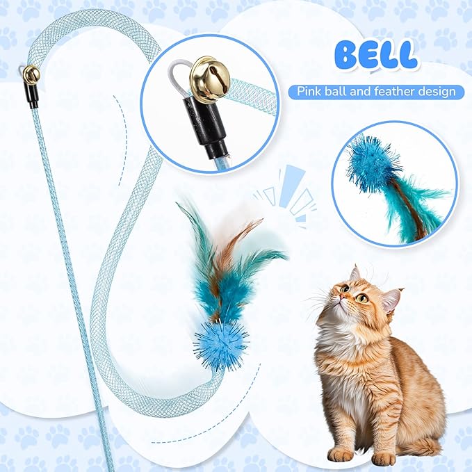 Leitee 101 Pcs Cat Interactive Toys Set with 1 Cat Paw Gift Storage Bags Feather Teaser Wand Springs Mice Fish Crinkle Balls Bell Balls Pillow, Puzzle Toys for Cats Gift Indoor(Blue)