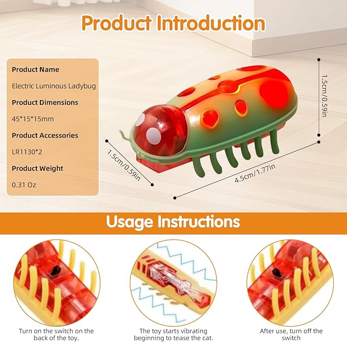 XCZAP Cat Electric Toy Bug – Automatic Rolling Interactive Cat Toy (2-Pack)(LS-Red Yellow)