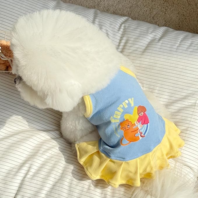 Pet Camisole Skirt Outfit for Small Dogs & Cats - Cute Spring Summer Printed Tank Top and Dress, Breathable Cat & Dog Clothing
