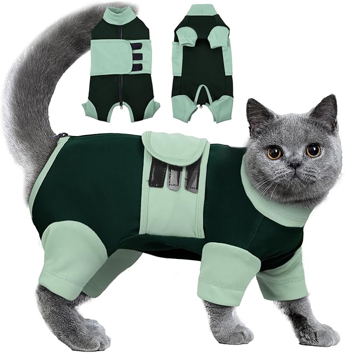 Cat Apparel for Small Cats, Adjustable Relief Vest with Zipper, Suitable for Thunderstorms, Fireworks, Separation, Travel, Anti-Anxiety Comfortable Wrap to Keep Pet Calm, Green Small