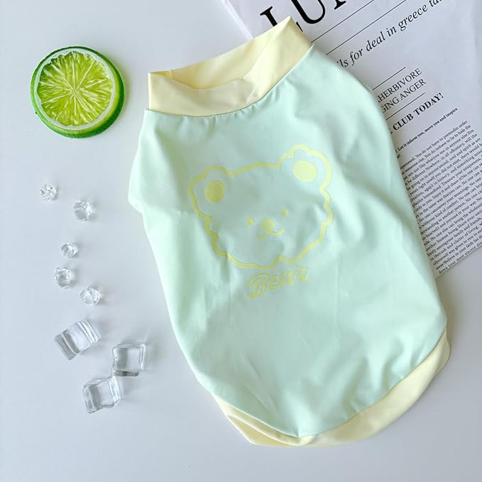 Dog Cat Summer Tank Top T-Shirt - Breathable Cool Ice Silk Sun Protection Pet Tank Top with Bear Print, Soft Stretch Puppy Clothes for Small and Medium Dogs and Cats