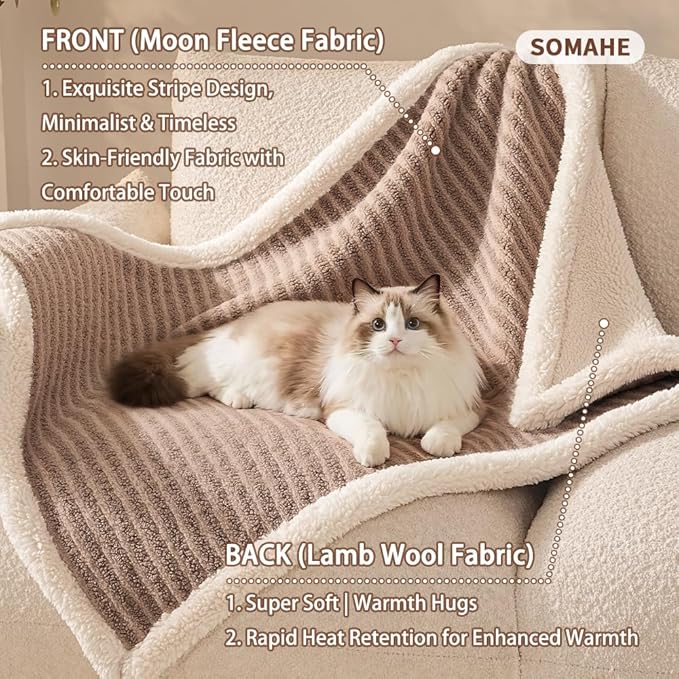 SOMAHE Cat Blankets for Indoor Cats, Faux Fur Pet Blankets for Cats, Washable Kitten Blankets, Soft Plush Reversible Throw Furniture Protector 21"X 18" Blue
