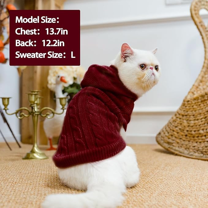 PUPTECK Winter Dog Cat Sweater Coat - Soft Cold Weather Clothes Knitwear for Kitties & Small Dogs Indoor Outdoor Walking Warm, Knitted Classic for Doggies Kitties Girls Boys, Dark Red M
