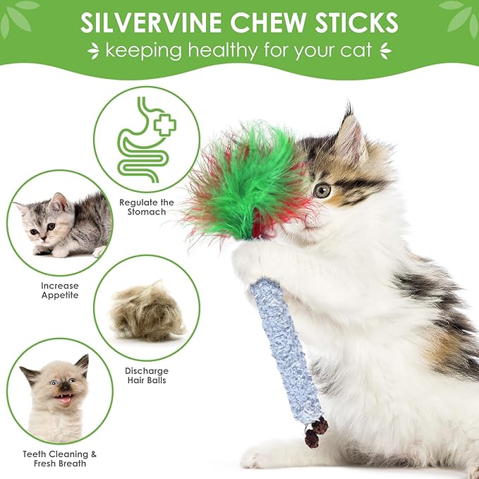 TINDTOP Cat Chew Toys, 6 Pack Silvervine Chew Sticks for Kittens Teeth Cleaning, Matatabi Dental Care, Increase Appetite, Aggressive Chewers Cat Dental Toy
