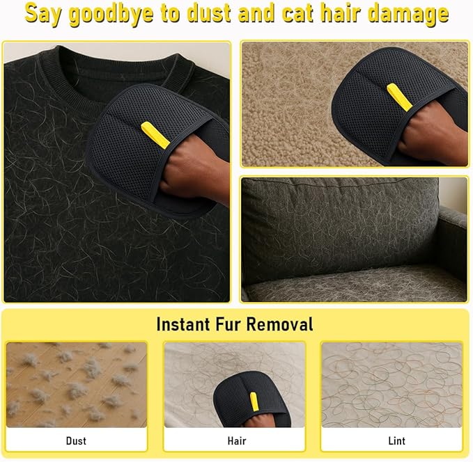 Waspot Pet Hair Removal Glove for Cats and Dogs, Electrostatic Five-Finger Design | Reusable Grooming & Cleaning Glove for Furniture, Carpet, Car Seats, and Laundry