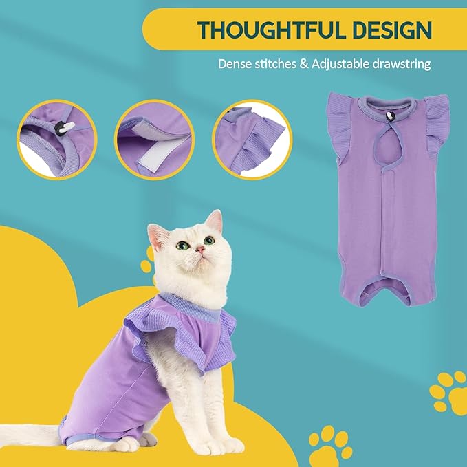 Avont Cat Recovery Suit - Post-Surgery Onesie for Cats, Alternative to Cone of Shame, Protective Spay Suit for Female Kitten, Ideal for Healing and Skin Conditions -Purple(L)