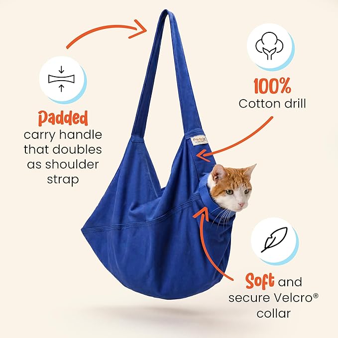 Cat-in-the-Bag Cozy Comfort Carrier - Small Cobalt Blue Cat Carrier Soft for Grooming, Vet Visits, Medication Administration, Dental Care, Nail Trimming, and Car Travel