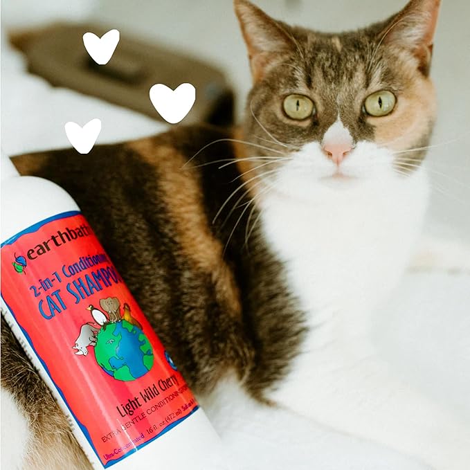 earthbath, Wild Cherry 2-in-1 Cat Conditioning Shampoo - Cruelty Free Cat Shampoo and Conditioner, Made in USA, Gentle, Safe Pet Wash for Kittens - 16 Oz (1 Pack)