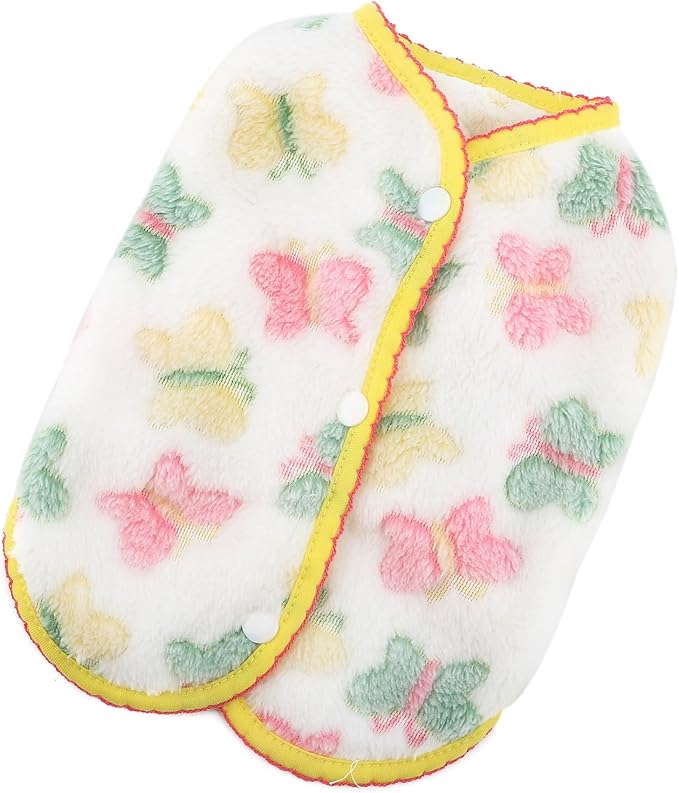 Cute Jacquard Butterflies Pet Fleece Vest for Small Dog Puppy Sleeveless Sweater Back Button Down Yorkie Chihuahua Fall Winter Clothes Cat Clothing,White,XS