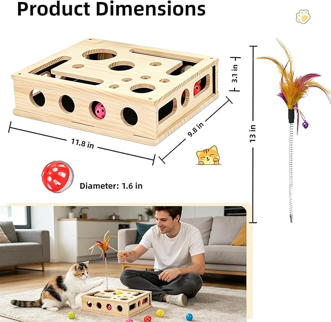 Cat Puzzle Toy & Cat Treat Puzzle, Interactive Cat Scratch with Sandpaper, Cat Scratcher & Nail File, Kitten Toys Cat Claw Saver Box – for Indoor Cat Stress Relief & Claw Care