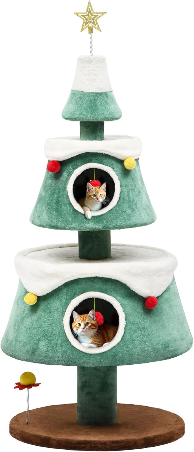 DWVO Christmas Cat Houses for Indoor Cats, Christmas Cat Tree Tower with 2 Cozy Houses, Kitty Furniture with Teaser Plaything for Christmas Decoration