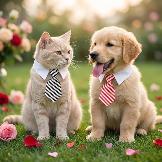 4 Pieces Cat Bow Tie Tuxedo Collar, Cat Tie Adjustable Dog Necktie Collar Pets Formal Necktie Collars Cats Wedding Bowtie for Small Puppy Grooming Costume Accessories
