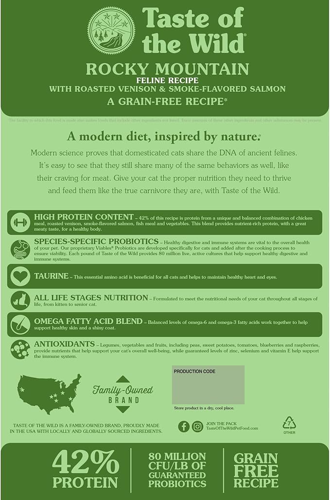 Taste Of The Wild Rocky Mountain Grain-Free Dry Cat Food With Roasted Venison & Smoke-Flavored Salmon 5lb