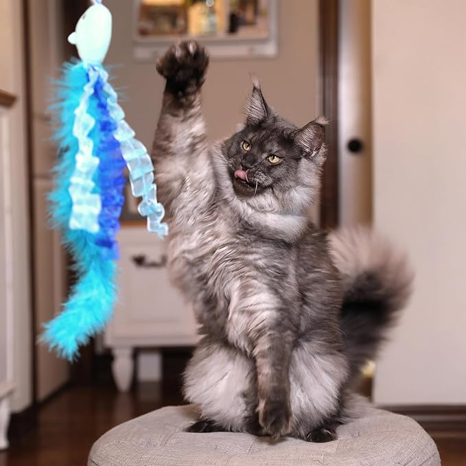Nifty Narwhal Feather Cat Wand Toy, String Toy, Interactive Cat Toys with Catnip, Enrichment for Indoor Cats and Kittens