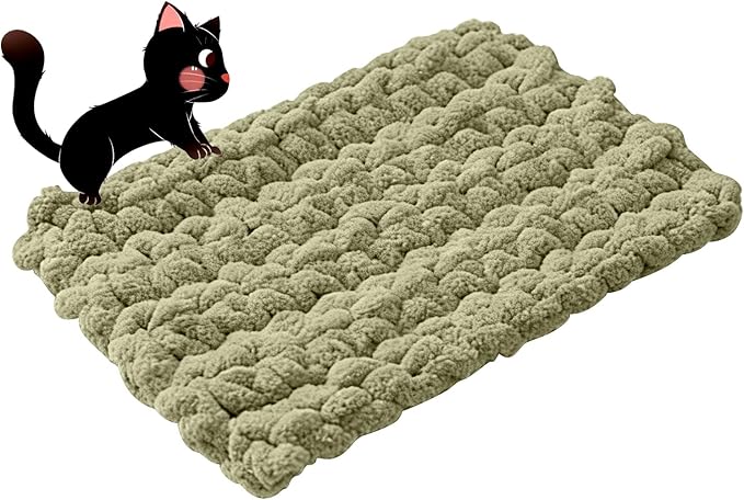 Cat Knitted Bed Mat Square Cushion, Soft Breathable Self-Warming Pad Indoor Washable Kitty Kneading Comfort Cats Dogs (Green,23.6" x17.7")