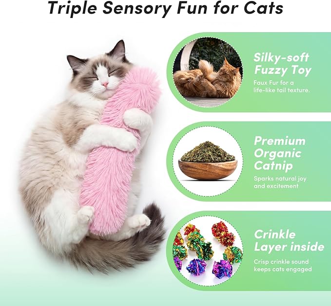 Catnip Cat Toys 4 Pack, Soft Cat Pillow Kicker Toys with Crinkle Sound, Interactive Cat Plush Toys for Indoor Cats and Kittens