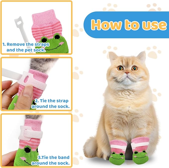 24 Pcs Cat Mittens to Prevent Scratching,Breathable Cat Foot Cover,Cats Claw Protector,Non Slip Dog Socks with Nylon Belt for Nail Trimming Bathing