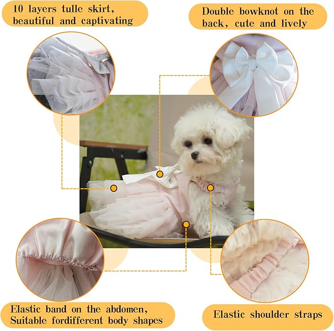 Dog Dress Wedding Outfits, Princess Lace Tutu Strappy Skirt for Female Puppy Small Medium Dogs Girl Cats Costume (Strappy Dress, 2X-Large)