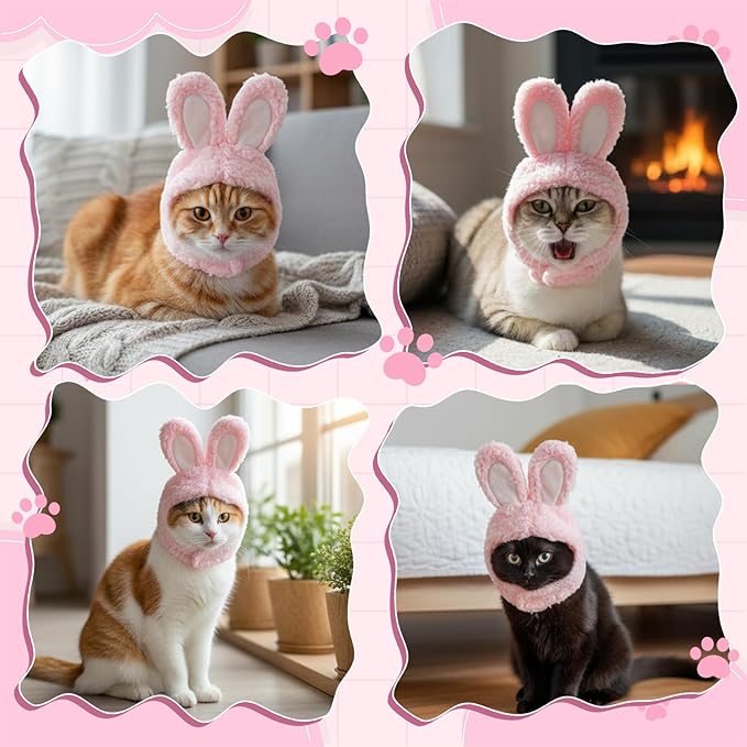 Cute Costume Bunny Rabbit Hat with Ears for Cats & Small Dogs, Soft Bunny Ears Dress Up Party Halloween Costume Accessories Easter Pet Costume for Cats Small Dogs Puppy(Pink)