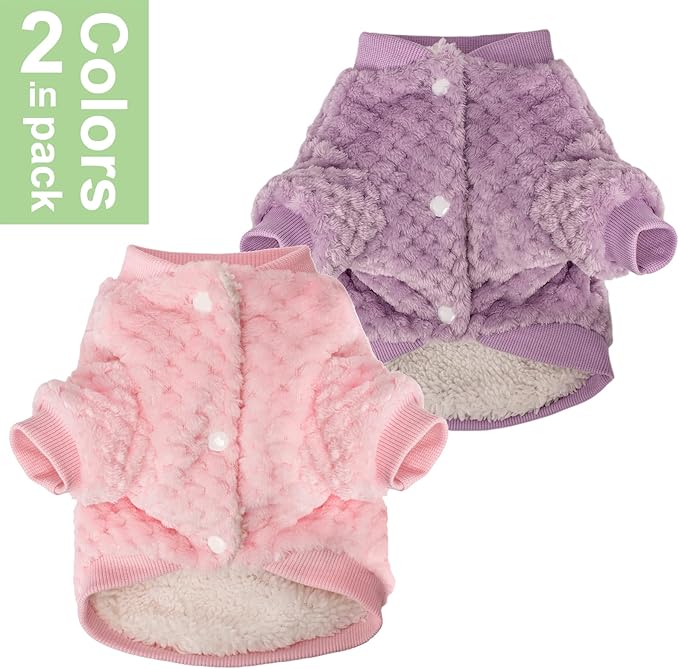 POMIU Dog Sweater, Dog Sweaters for Small Medium Dogs or Cat, Warm Soft Flannel Pet Clothes for Dogs Girl or Boy, Dog Shirt Coat Jacket (Coat Pink+Purple, Medium)