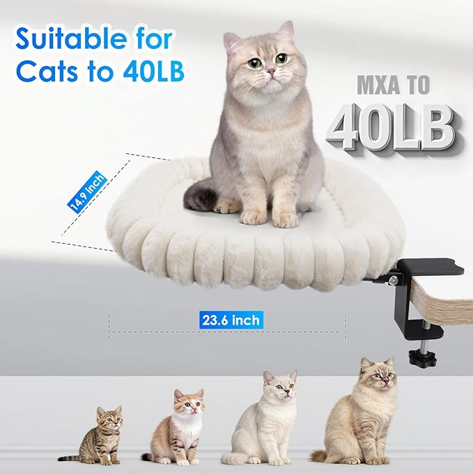 IPOW Cat Bed Heavy Duty Steel Frame Supports up to 40lbs Cat Desk Bed & Perch Space-Saving 91°Foldable with Soft Ultra-Plush Faux Fur for Small Medium Large Cats