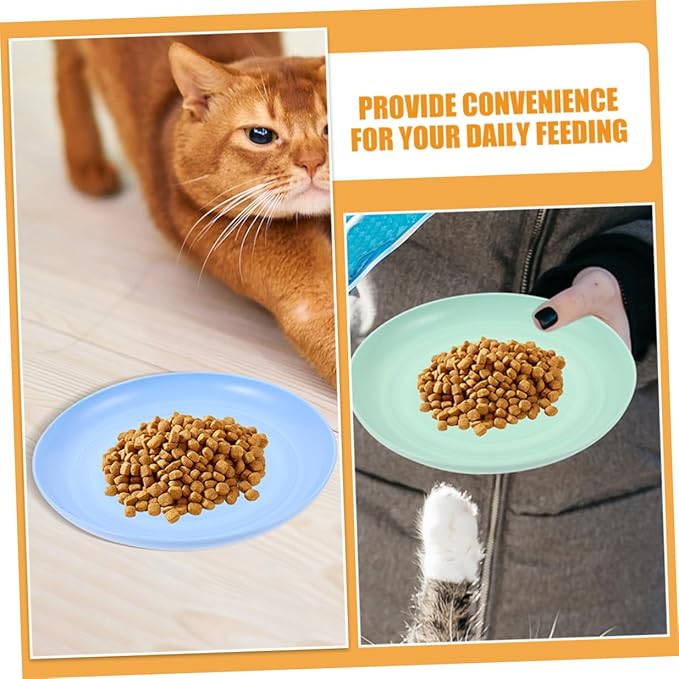 4pcs Cat Feeding Bowls Set Shallow Pet Food Plates Flat Round Dishes 20cm for Kittens and Short-Legged Cats, Non-Slip Sturdy Pet Bowls for Feeding and Watering