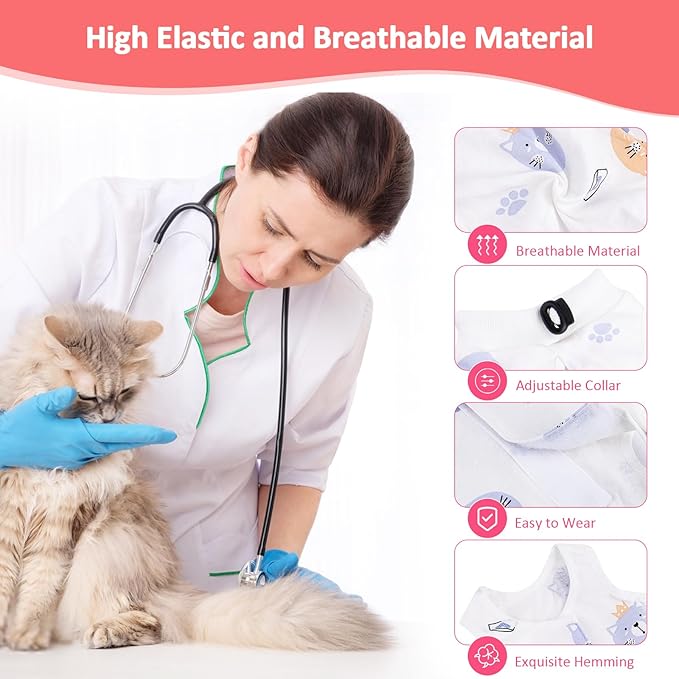 2 PCS Cat Recovery Suit Female Cat Onesie for Cats After Surgery Spay Abdominal Wounds, Kitten Recovery Suit Female Breathable E-Collar Alternative Kitten Onesie Anti Licking Large