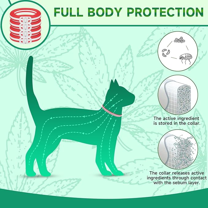 4 Pack Cat Flea Collars, Cat Flea and Tick Treatment, 32 Months Protection Flea and Tick Prevention for Cats, Waterproof Flea Collar for Cats, One Size Fits All, Red and White