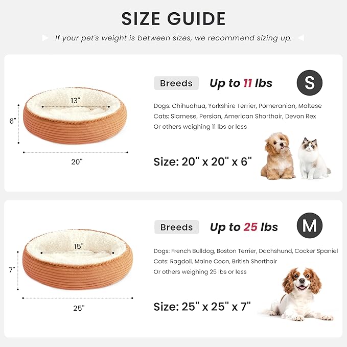 Love's cabin Round Donut Cat and Dog Cushion Bed, 20in Pet Bed for Cats or Small Dogs, Anti-Slip & Water-Resistant Bottom, Super Soft Durable Fabric Pet beds, Washable Luxury Cat Dog Bed Orange Stripe