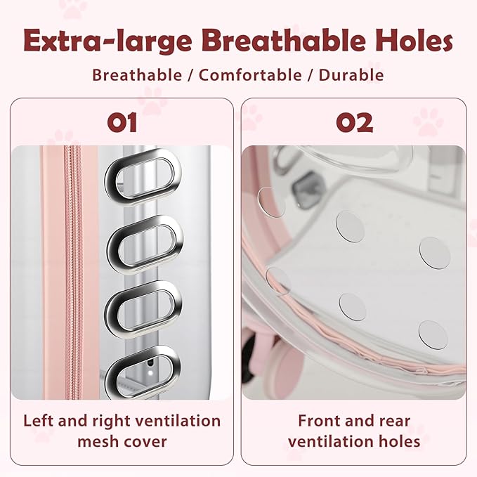 Cat Carrier Hard Shell Transparent Pet Trolley Box with Wheels, Pet Rolling Backpack with Telescopic Handle, Detachable Shoulder Strap, for Travel Outdoor Pink