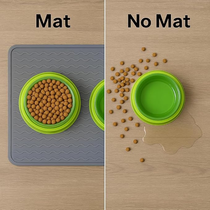 Silicone Pet Feeding Mat for Dogs, Cats, Small Animals, Non-Slip Waterproof Food and Water Mat with Raised Edge, BPA-Free Convenient Hook Storage by Dependable Industries (Purple, 12 x 16 inch)