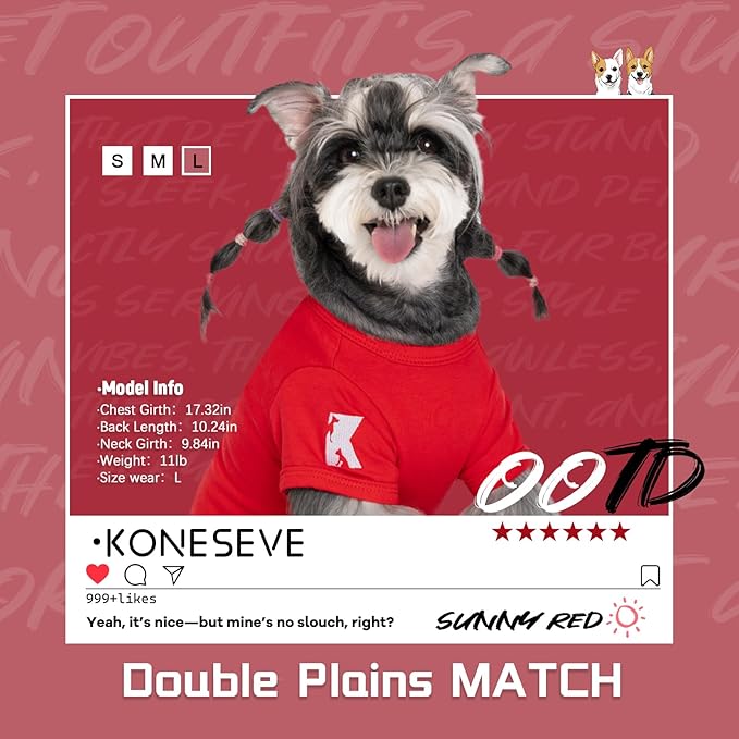 Koneseve Dog Shirt Soft Clothes Stretchy Tee for Medium Large Dogs 2-Pack Sunny Red & Smoky Blue 4XL