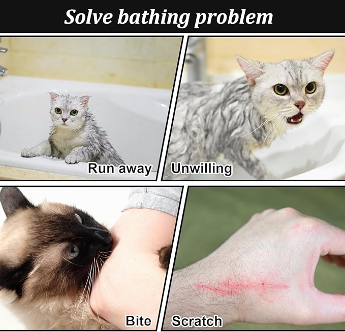 Cat Bathing Bag, Breathable Mesh Cat Shower Bag Anti Scratch Adjustable Grooming Washing Bag for Nail Trimming Soft Polyester