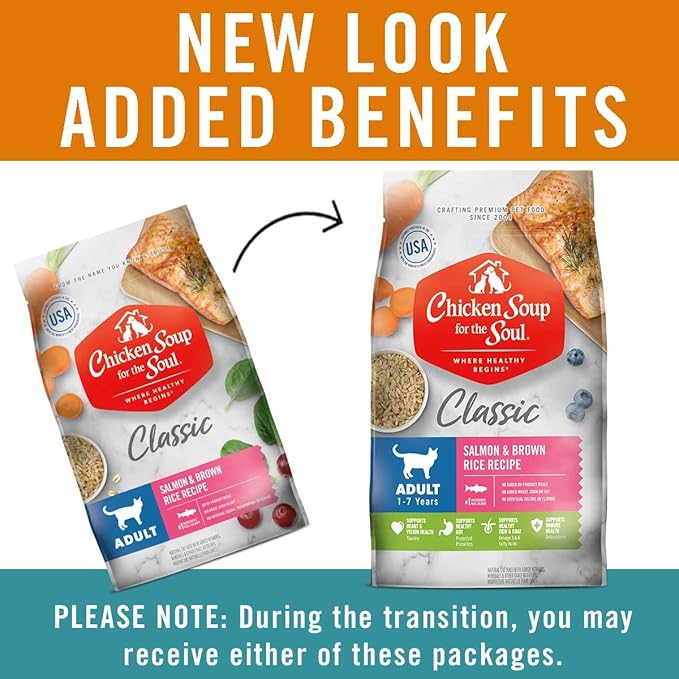 Chicken Soup for the Soul All Natural Premium Adult Dry Cat Food, Real Meat First Ingredient, No By-Products, Supports Heart, Gut & Immune Health, Salmon & Brown Rice, 4.5lb
