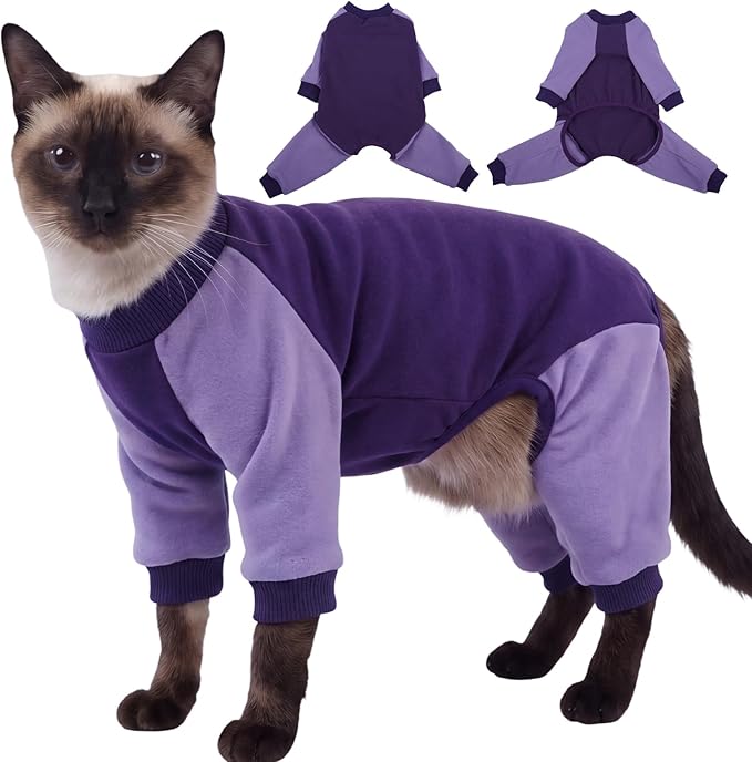 DENTRUN Cat Recovery Suit with Legs - Shedding Control & Anti-Licking Onesie, Stretchy Surgical Recovery Suit Cute Cat Clothes Indoor Soft Material for Comfort and Warmth for Pets