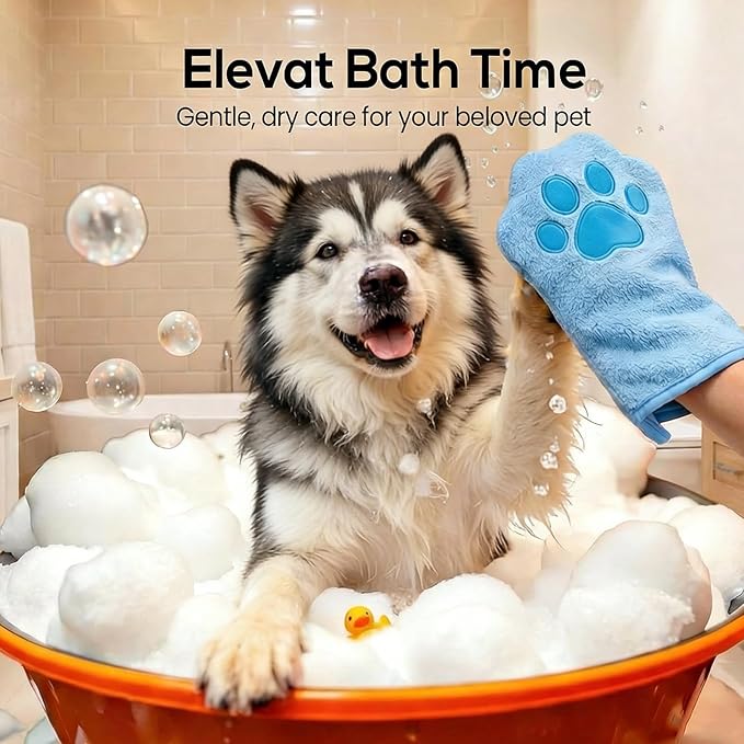 Paw Bathing Towel for Cats Puppy, Machine-Washable Reusable Pet Grooming Towel - Soft, Absorbent Quick-Dry Bath Mitt for Dirt Odor Removal, Daily Care & Travel -Blue