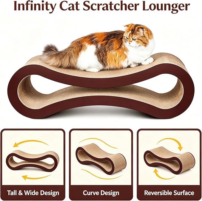 Extra Large Cat Scratcher Cardboard Bed, 34" Horizontal Cat Scratcher Cardboard Lounger, 100% Recyclable & Reversible Durable Board Pads Prevents Furniture Damage