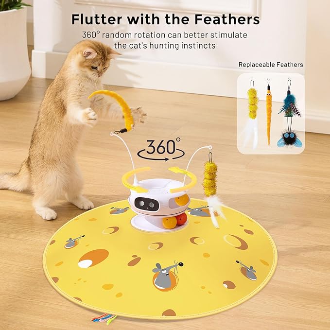 ZOMISIA Interactive Cat Toys for Indoor Cats, 5 in 1 Rechargeable Automatic Cat Toy with Laser, Motion Activated and Hide and Seek, Fluttering Feather & Dual Track Balls with Chirping for Bored Cats