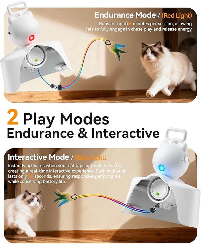 ROJECO Interactive Cat Toys for Indoor Cats, Automatic Door Hanging Cat Toy with Retractable Feather & Mouse, 2 Sleep Modes USB-C Rechargeable, Engaging Cat Toys for Bored Kittens & Adult Cats