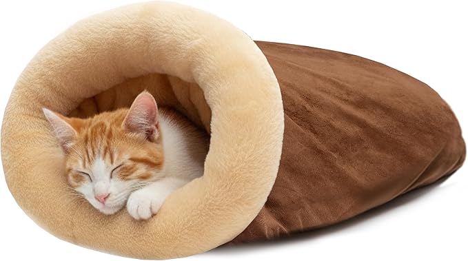 FLYSTAR Cat Bed Cave - Soft Cat Sleeping Bag for Indoor Cats, Self Warming Hideaway Pet Tunnel Bed Snuggle Sack for Small, Medium, Large Cats