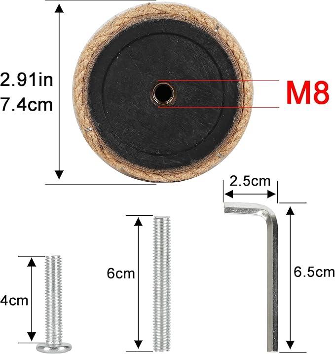 7.4cm 2.91in Diameter Cat Tree Scratching Post Replacement Jute Pole Parts for Cat Tower (13.78in/35cm, M8*2poles)